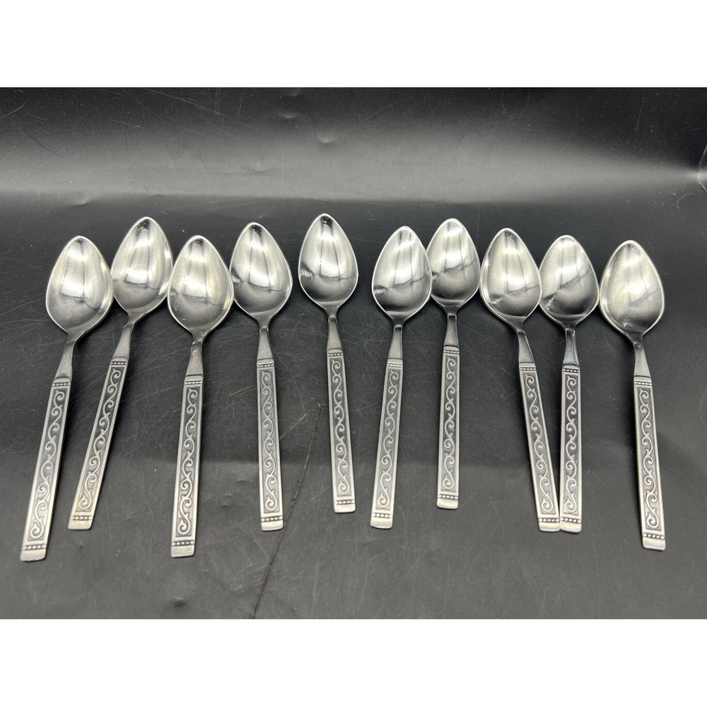 10 Oneida Spanish Court Teaspoons 6 1/8" Stainless Flatware Vine Pattern Rogers